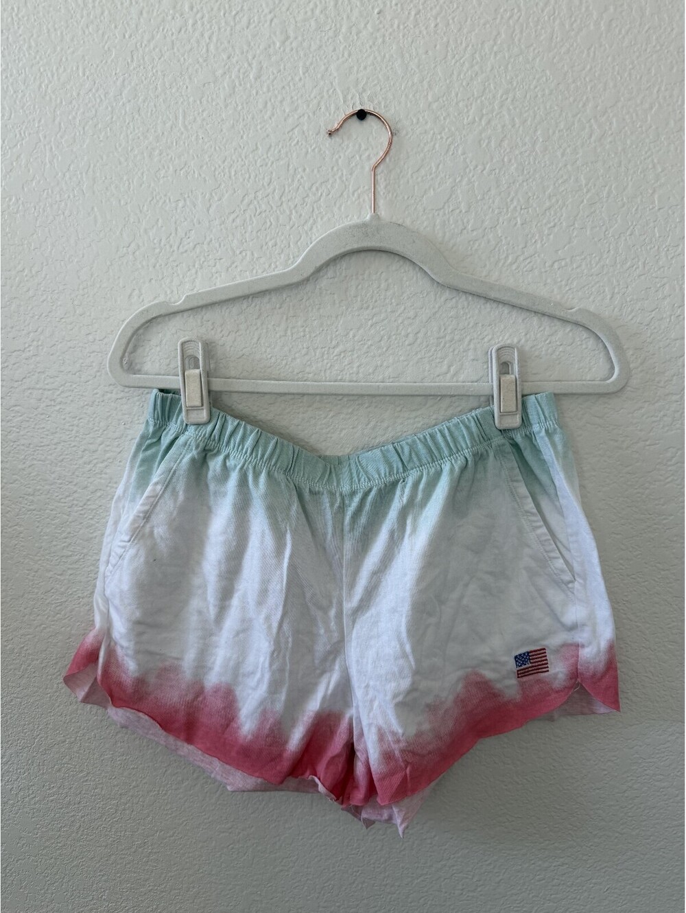 Mighty Fine Women's Tie-Dye Athletic Shorts with American Flag Embroidery preppy